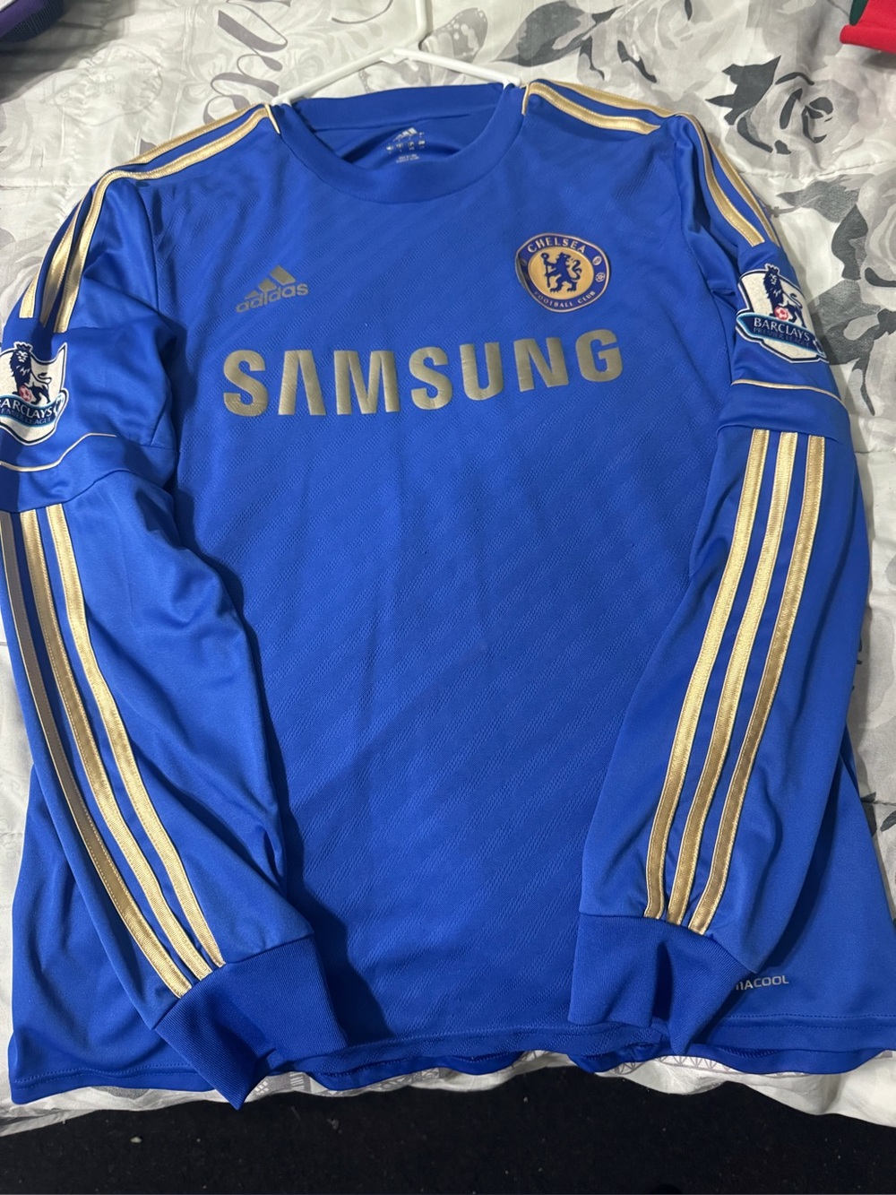adidas Blue and Gold Chelsea Long Sleeve Football Jersey